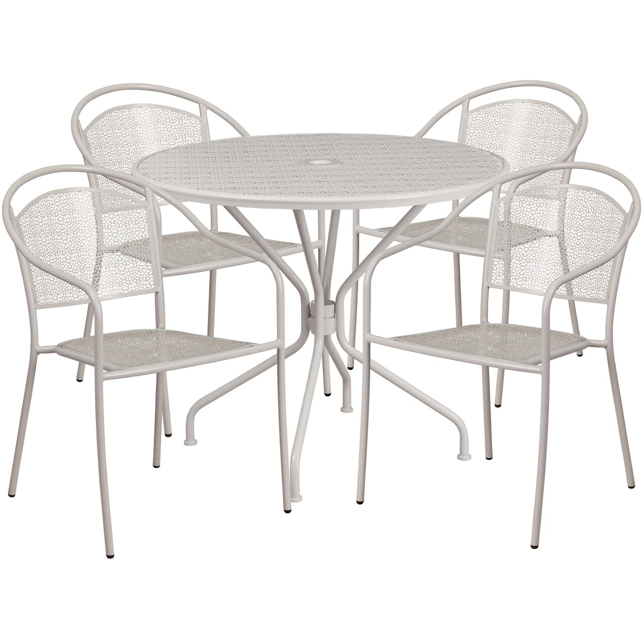 Emma and Oliver Commercial 35.25" Round Metal Garden Patio Table Set w/ 4 Round Back Chairs